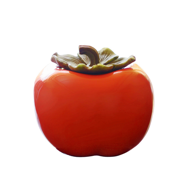 Red Persimmon-Shaped Ceramic Tea Storage Jar