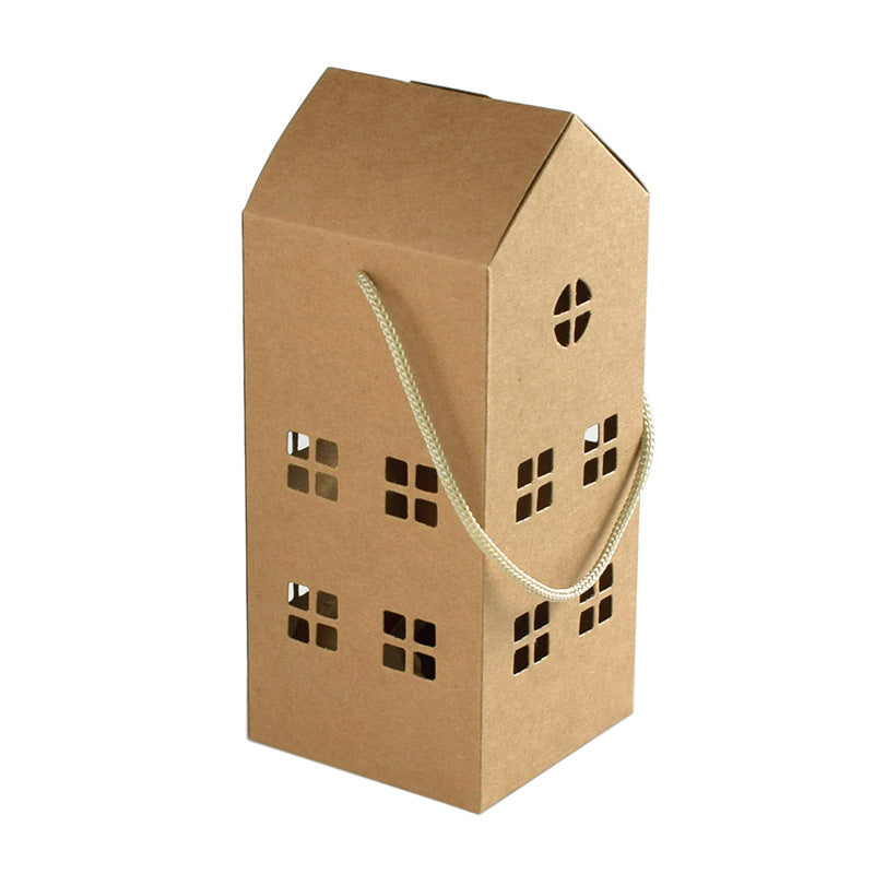 House-Shaped Kraft Gift Box with Carry Handle