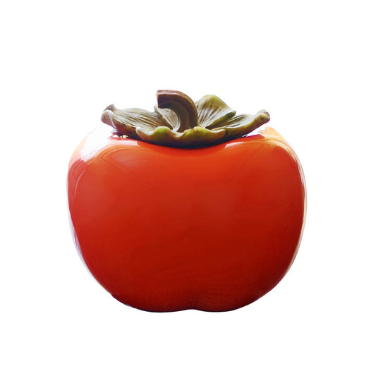 Red Persimmon-Shaped Ceramic Tea Storage Jar